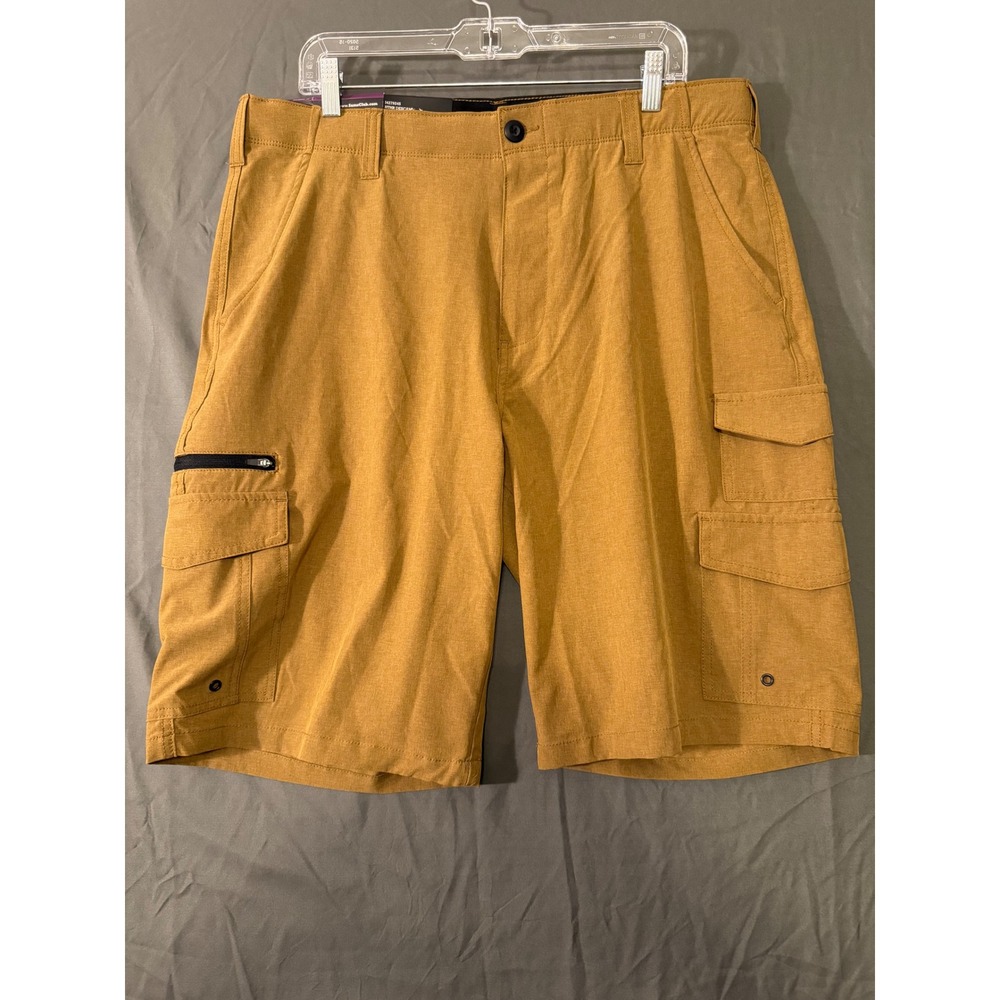 Iron Co Mens Stretch Tech Cargo Shorts Heather Desert Camel Brown 36 NWT